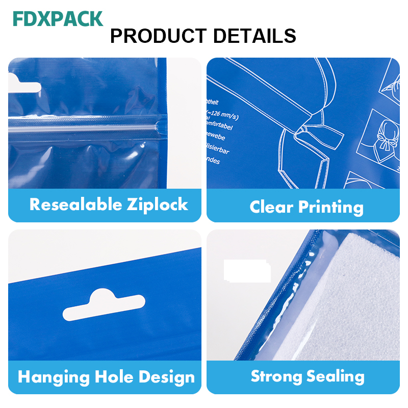 Features: resealable zipper, hang hole, vivid printing and strong heat sealing.