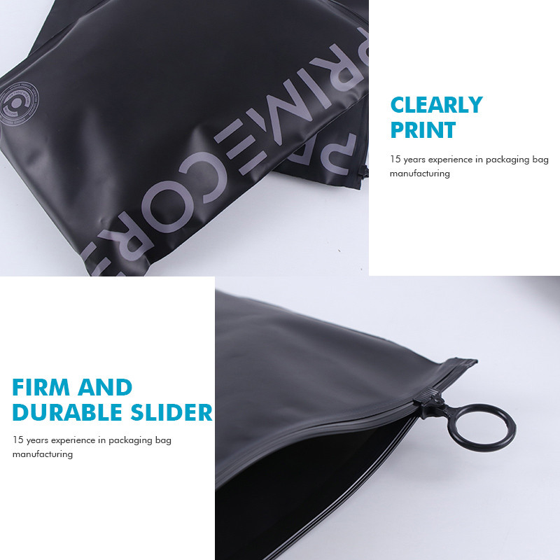 Custom logo black matte CPE clothing zipper bag with circle (5)