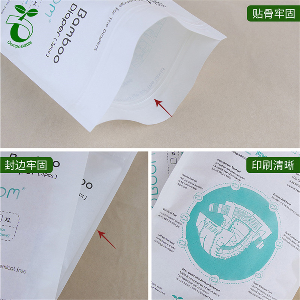 Niestandardowe drukowane logo, przyjazne dla środowiska torby z papieru pakowego, zamykane na zamek błyskawiczny (6)