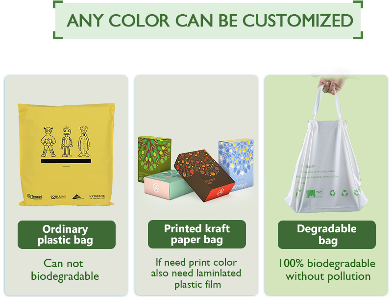 Miljeufreonlik Biologysk ôfbrekbere en kompostabele Plastic Custom Logo drawstring Bag