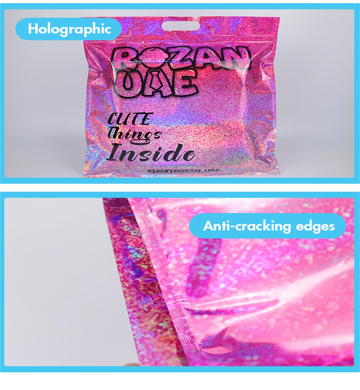100 Pcs Holographic Resealable Packaging Bags For Small Business Supplies, Cute Small Color Smell Proof Foil Pouch Plastic Baggies For Lip Gloss Soap